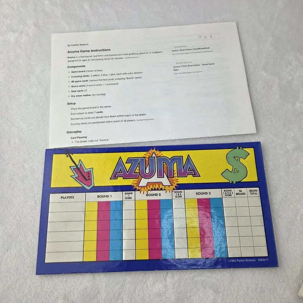 Vintage 1992 Azuma Board Game Parker Brothers Complete Family Party Game